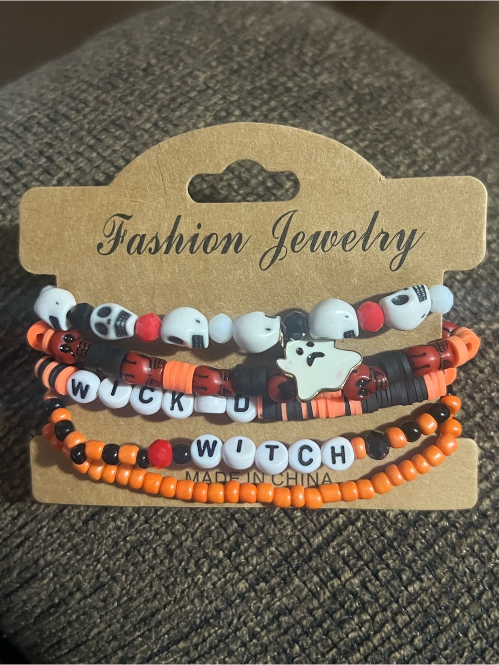 Halloween Beaded 'Witch' Bracelet Set - Orange & Black B269